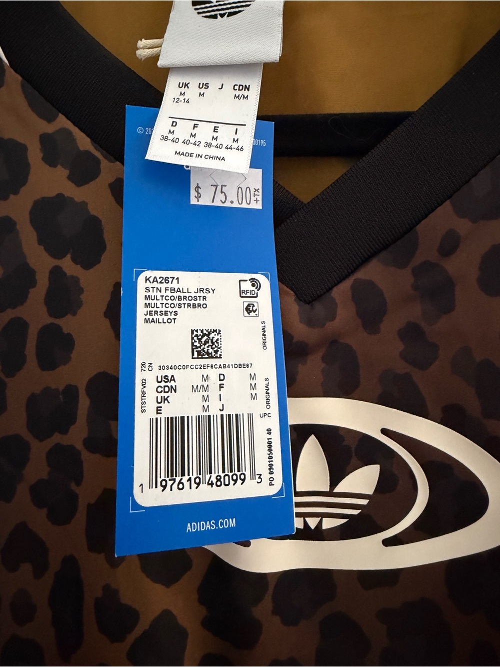 adidas Brown Leopard Print Soccer Jersey with Black Sleeves - Picture 2 of 2